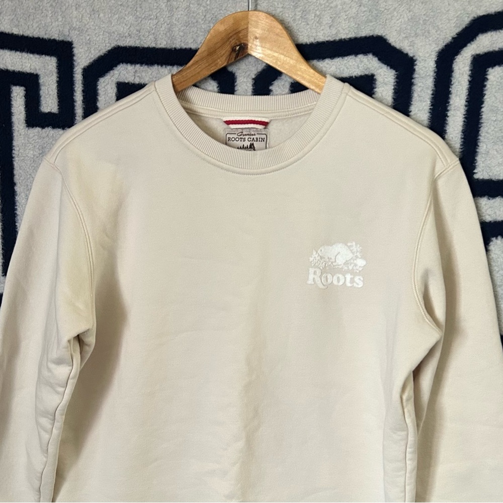Roots Cabin Fleece Crew Womens Size Medium Crewneck Sweater Cream Off-White